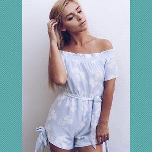 Sabo Skirt Periwinkle Floral Printed Off The Shoulder Romper